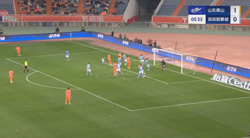 半场-李源一任意球破门三外援传射建功 泰山暂4-0新鹏城